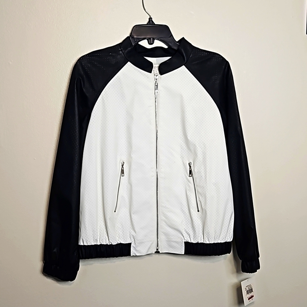 Ellen Tracy Bomber Jacket Black White Large NWT